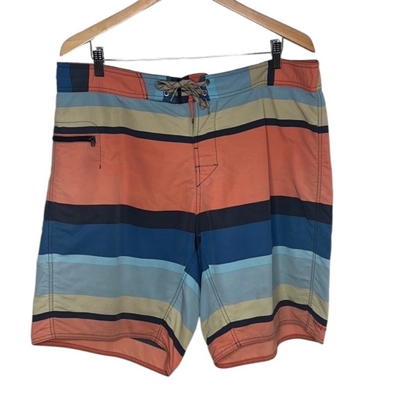 Patagonia Wavefarer Orange Blue Striped Board Shorts Men Size 38 BLEMISH - Picture 8 of 8